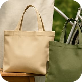 two shopper bags, the first beige and the second khaki