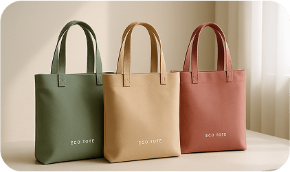 a row of eco-tote bags