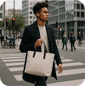 A man with a large bag in his hands.