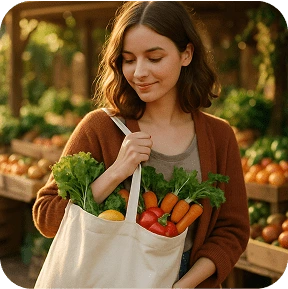 A woman with a large eco-bag.