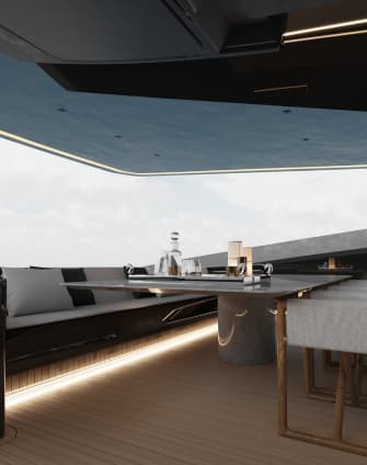 Recreation area on the deck of the yacht