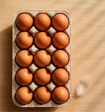 A carton of brown free-range organic eggs